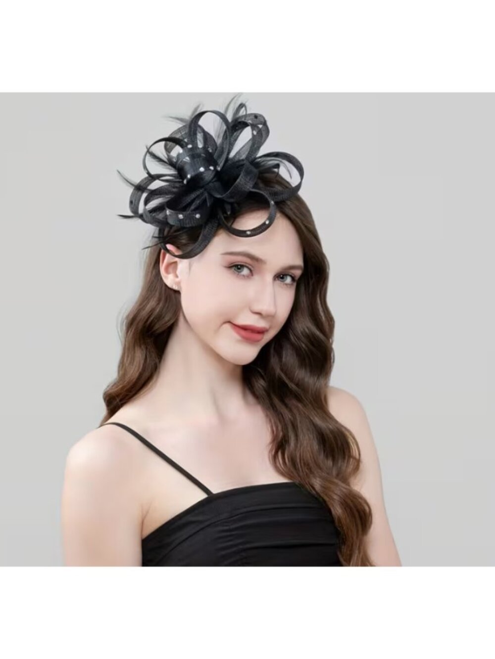 Black Feather Fascinator Hat with Veil Mesh Bow Clip Headband Derby Tea Party